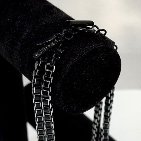 Nine West Double Strand Stainless Steel Square Link Chain Necklace Toggle Clasp - Picture 3 of 7